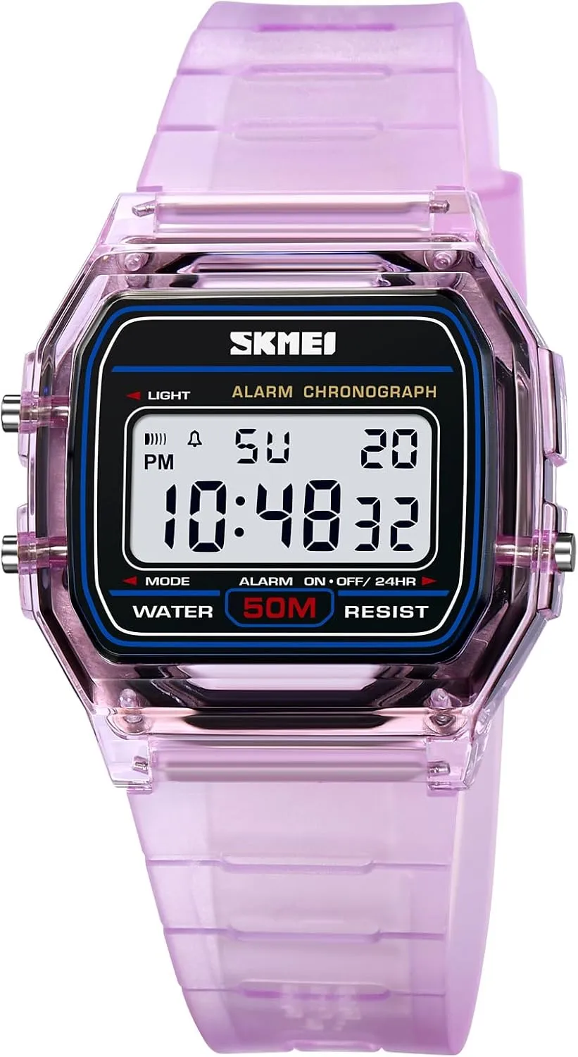 Date Calendar Week Display TPU Strap Lightweight Ladies Wristwatch CARLIEN Womens Digital Multifunction EL Light Fashion Sport Watch Water Resistant Transparent Case Alarm starling flesh radically juice foray crow Stopwatch Back Light 