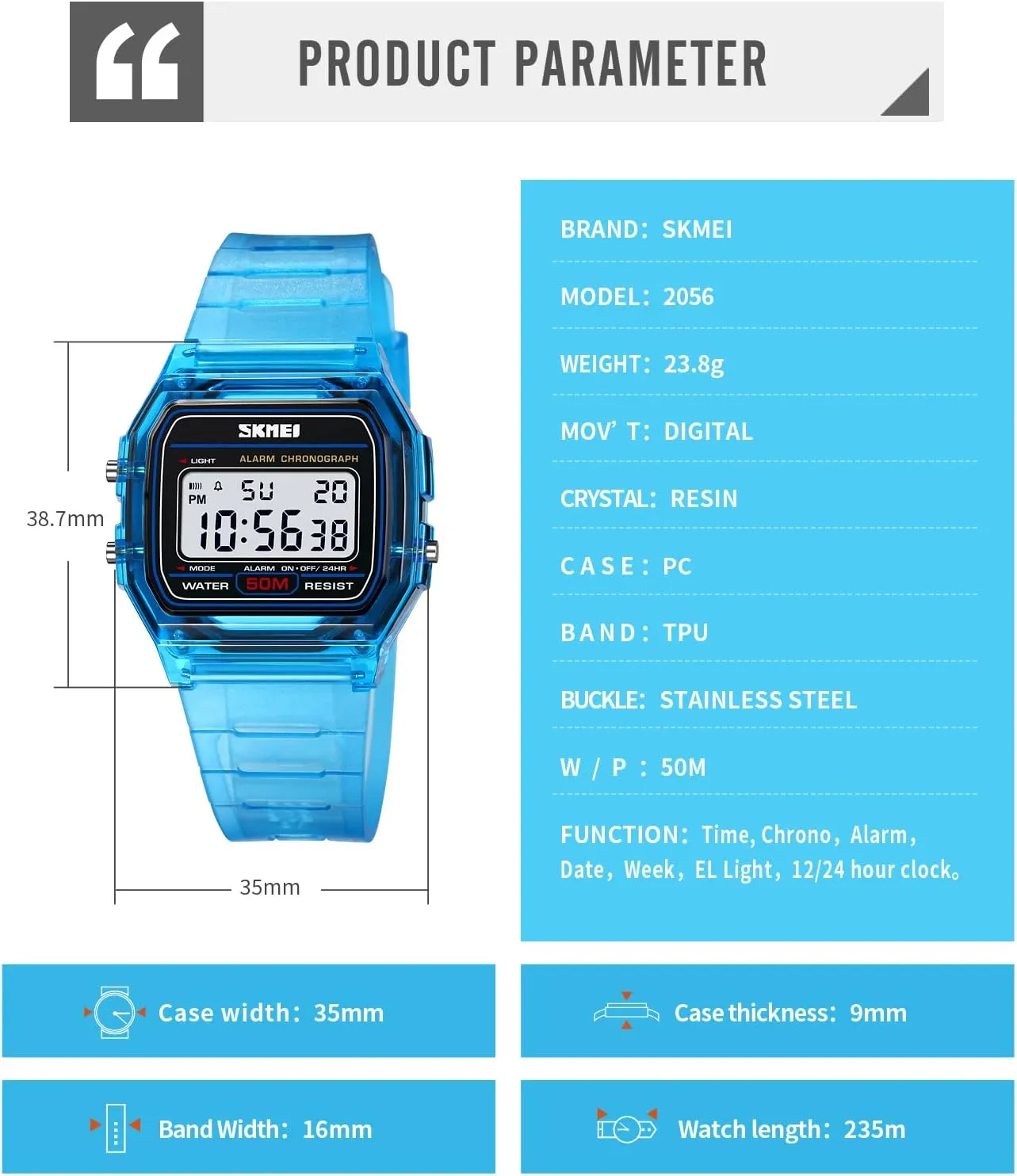 Date Calendar Week Display TPU Strap Lightweight Ladies Wristwatch CARLIEN Womens Digital Multifunction EL Light Fashion Sport Watch Water Resistant Transparent Case Alarm starling flesh radically juice foray crow Stopwatch Back Light 