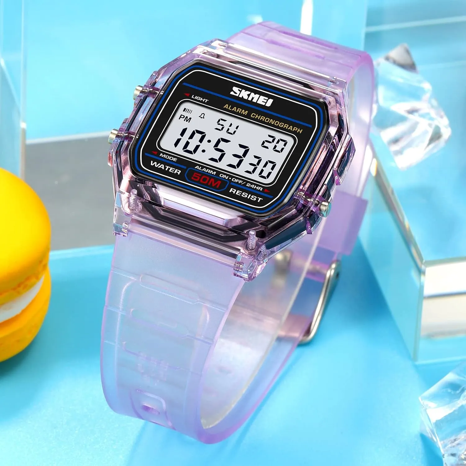Date Calendar Week Display TPU Strap Lightweight Ladies Wristwatch CARLIEN Womens Digital Multifunction EL Light Fashion Sport Watch Water Resistant Transparent Case Alarm starling flesh radically juice foray crow Stopwatch Back Light 