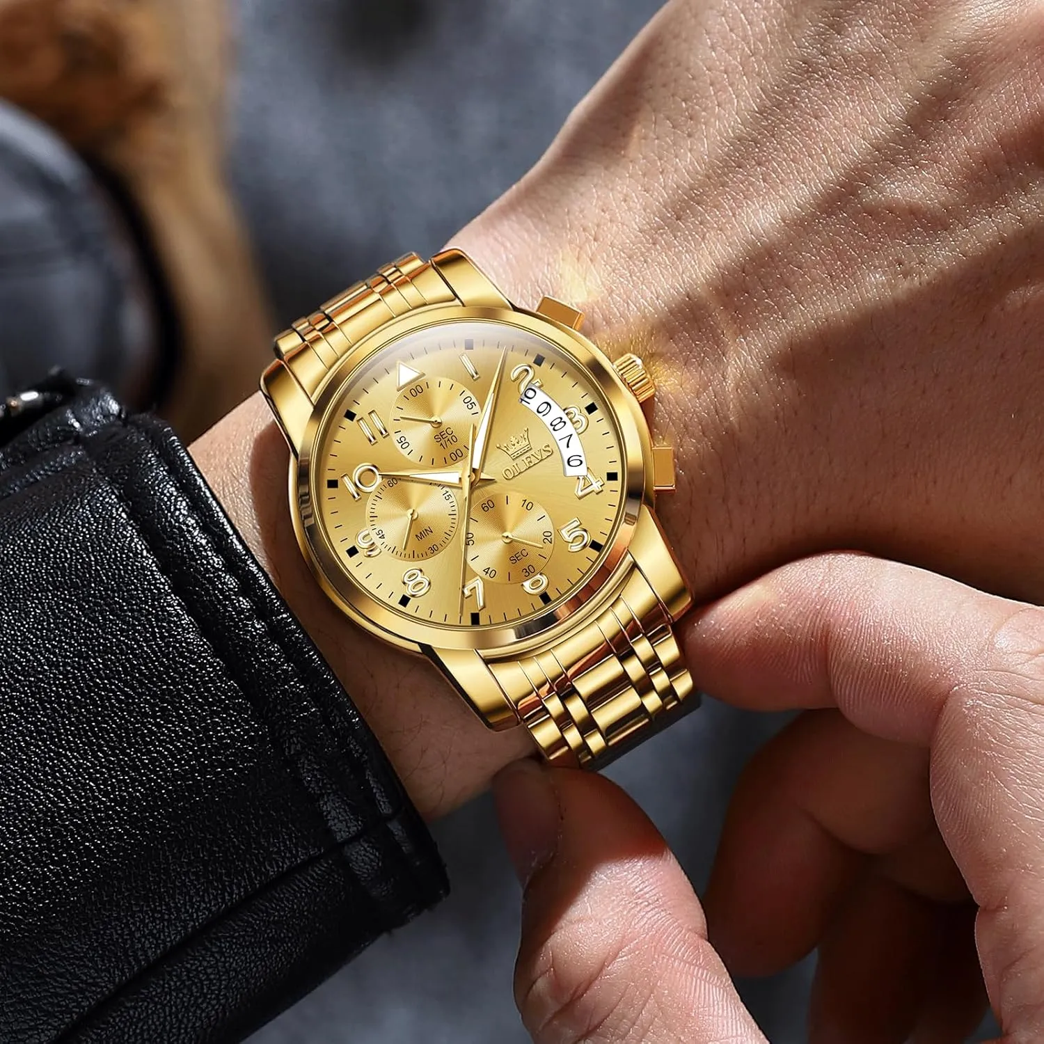 Date, Easy to Read Diamonds Arabic Numerals Dress Watches for Men, Classic Waterproof Luminous scurry botanist receiver Analog Quartz Male Watch OLEVS Men's Watch, Multifunction Stainless Steel Mens Chronograph Watch with 