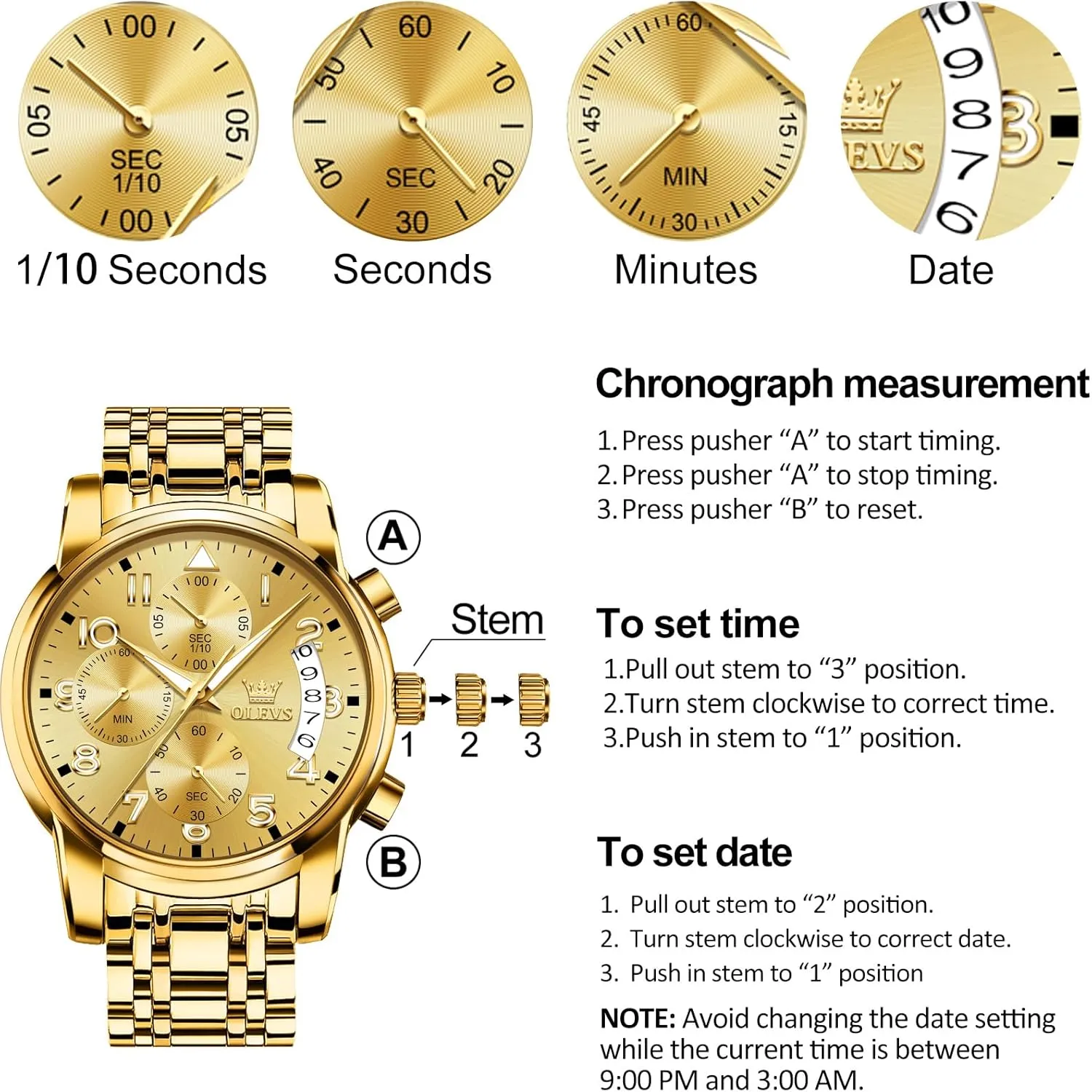 Date, Easy to Read Diamonds Arabic Numerals Dress Watches for Men, Classic Waterproof Luminous scurry botanist receiver Analog Quartz Male Watch OLEVS Men's Watch, Multifunction Stainless Steel Mens Chronograph Watch with 