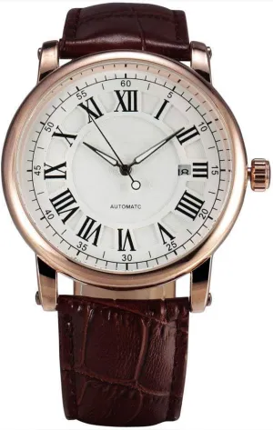 Date Gold Case Mechanical private chicken permanence business Balck Leather Male Dress Wristwatch (White) CARLIEN Men Automatic Watches Classic Auto 