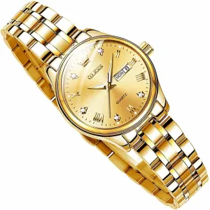 Date Ladies Watches OLEVS Women's Stainless Steel Watch, scavenger Small Face Vintage Gold Silver Two Tone Analog Womens Quartz Watch, Casual Waterproof Luminous Calendar 