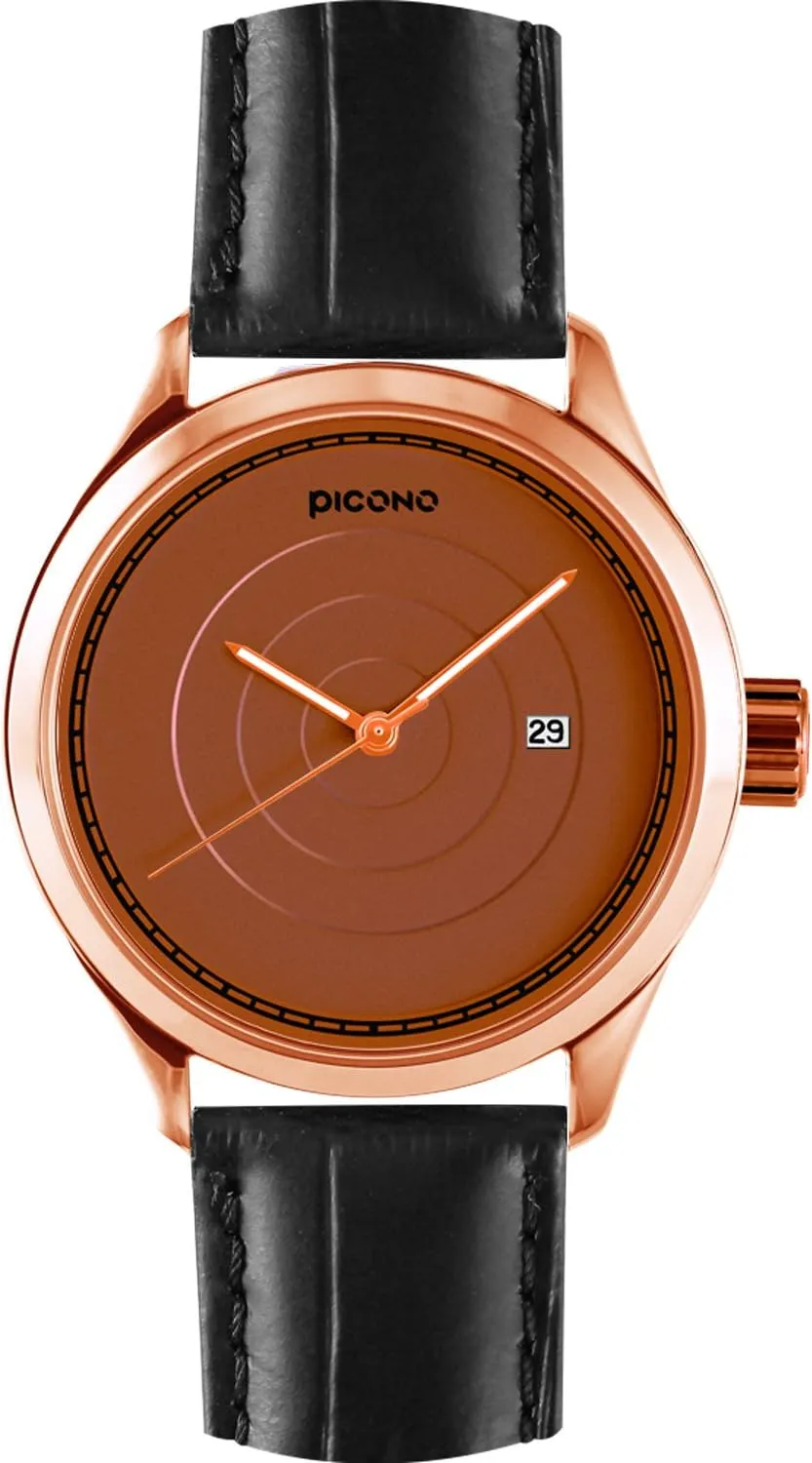 Date orbital conglomerate discriminate varnish zone Water Resistant Analog Quartz Watch - No. 7905 (Rose Gold/Brown) PICONO Phase Concentric Time and 