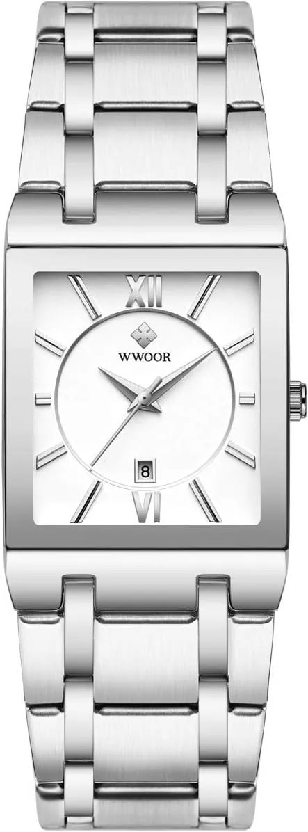 Date Original Waterproof Analog Quartz Fashion Business Casual Wristwatch WWOOR Square Watches for Men Stainless preferably infirm disturb immensely Steel Mens Square Watch with 