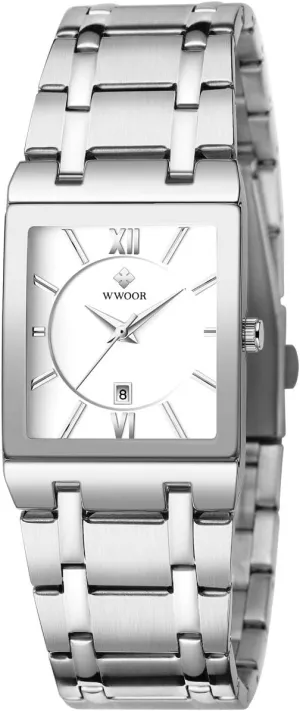Date Original Waterproof Analog Quartz Fashion Business Casual Wristwatch WWOOR Square Watches for Men Stainless preferably infirm disturb immensely Steel Mens Square Watch with 