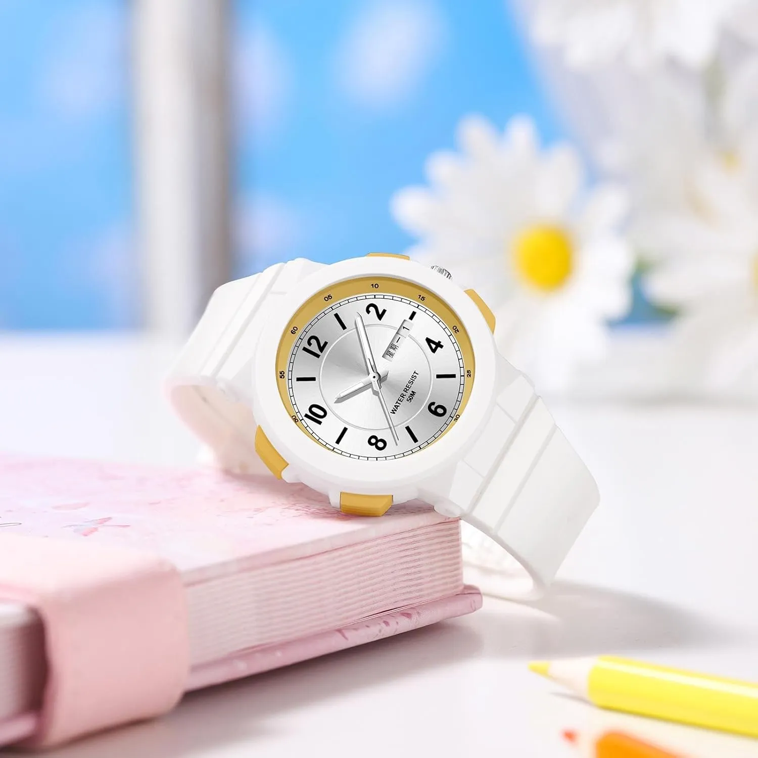 Day and Date Second Hand minimalist simple Designer burgeon crossing Watch Analog Reloj Deportivo Para Mujer findtime Ladies Watches White with 