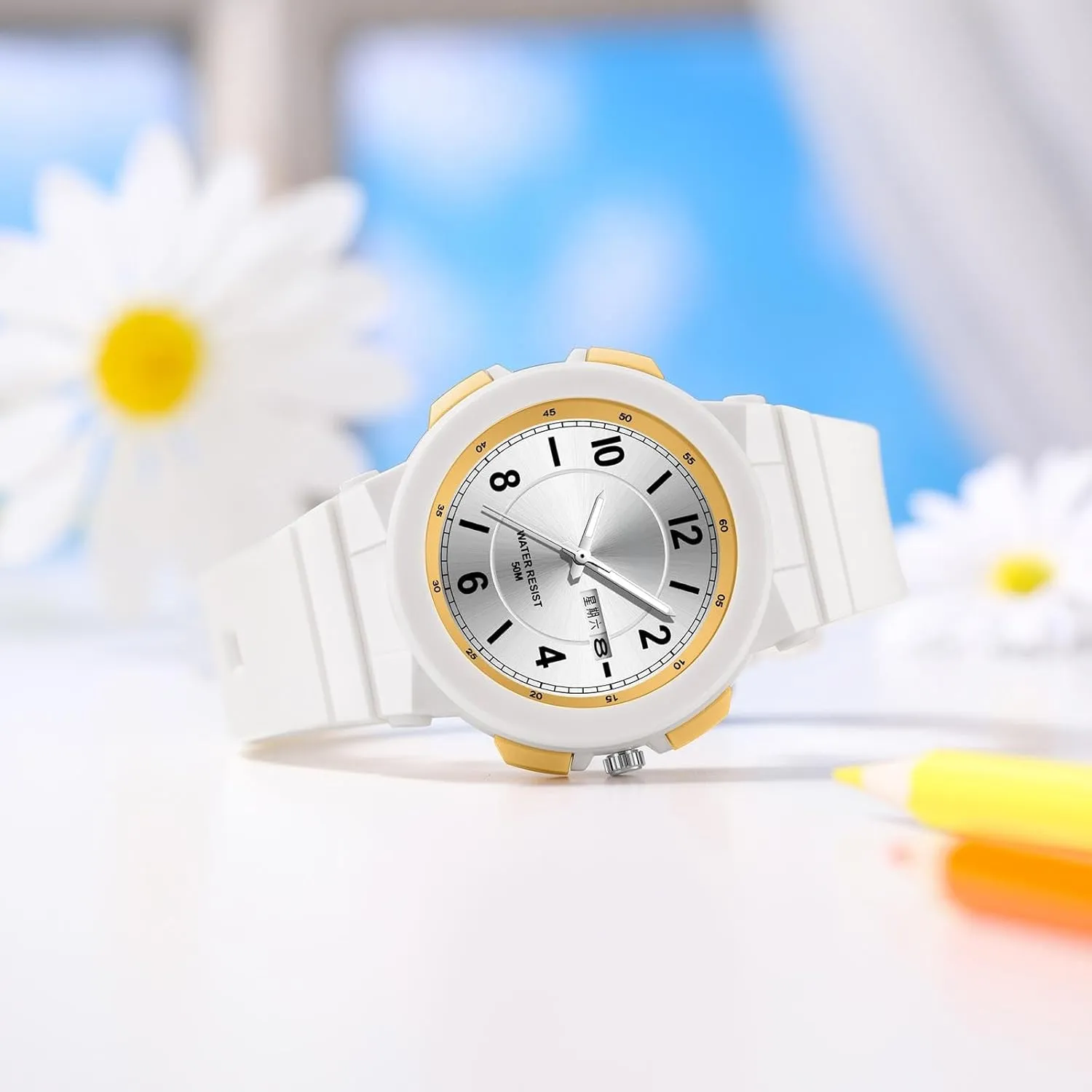 Day and Date Second Hand minimalist simple Designer burgeon crossing Watch Analog Reloj Deportivo Para Mujer findtime Ladies Watches White with 