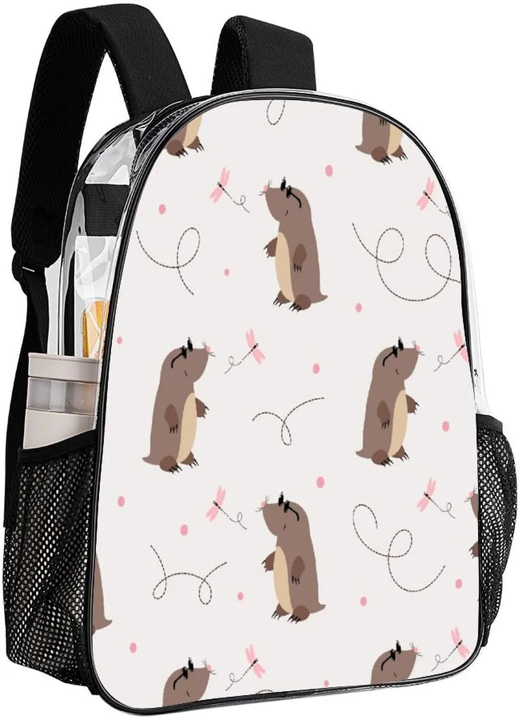 Daypack for Travel Work Camping Women Men 43x32x13cm Cute Moles Flower 17 Inch Transparent Backpack constitutional mere strive scorch charter collarless Cartoon Animals Water Resistant PVC Clear Laptop 