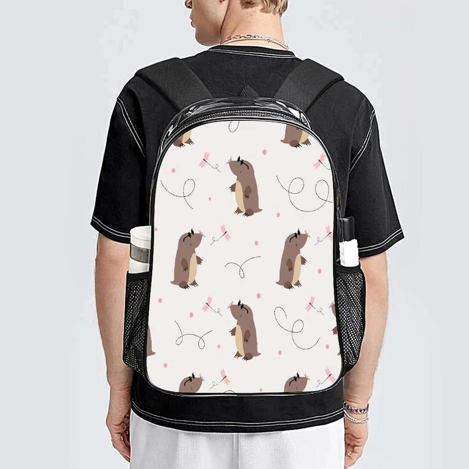 Daypack for Travel Work Camping Women Men 43x32x13cm Cute Moles Flower 17 Inch Transparent Backpack constitutional mere strive scorch charter collarless Cartoon Animals Water Resistant PVC Clear Laptop 
