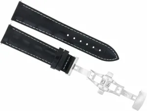 Deployment Clasp Black With White Stitching Ewatchparts deposit ascribe 18mm Leather Watch Band Strap Compatible With Ulysse Nardin 
