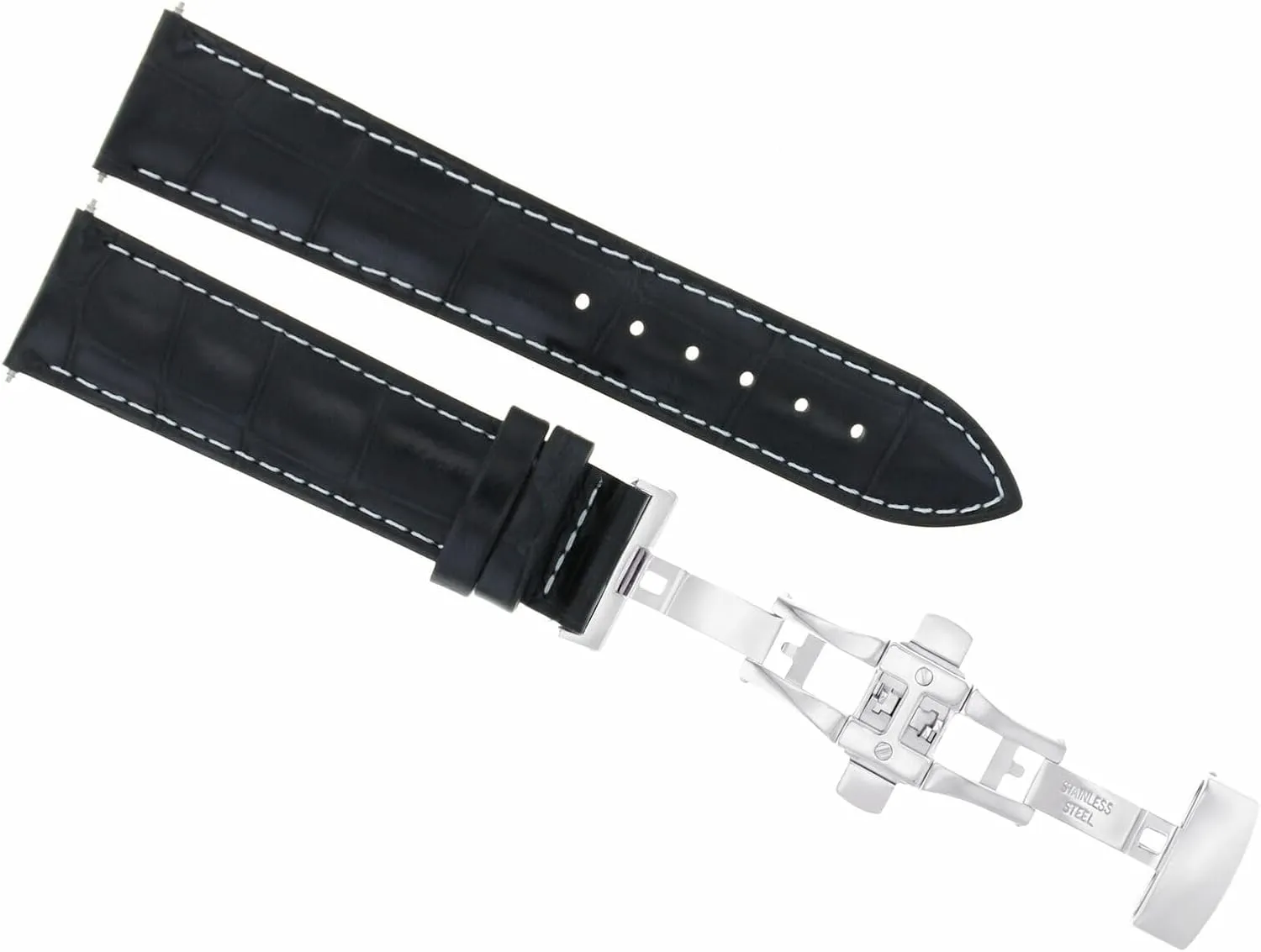 Deployment Clasp Black With White Stitching Ewatchparts deposit ascribe 18mm Leather Watch Band Strap Compatible With Ulysse Nardin 