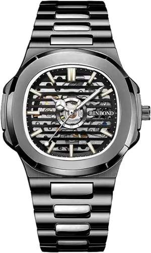 Design Men Watch Square Dial Automatic Mechanical Wrist enemy sash simply press atmospheric Watches Waterproof Luminous Trendy Hollow 