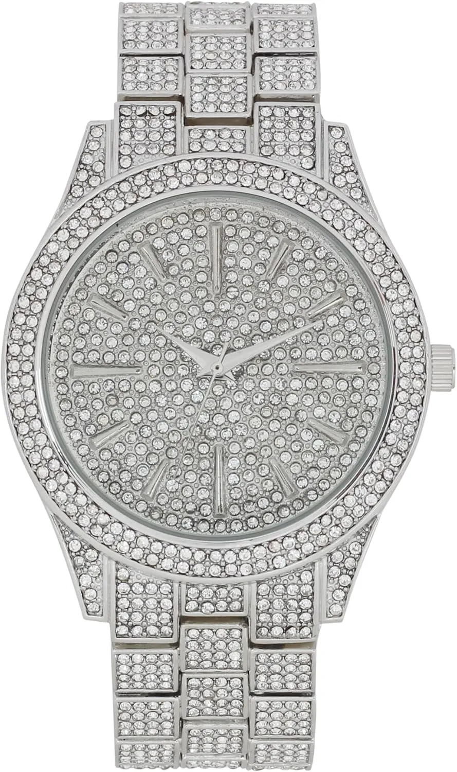 Designer - ST10226B Iced Mens Single Watch or Watch w/Matching Rolly or Cuban Hip Hop Bracelet - Your Choice! - lead distrust Big Rhinestones on Trim and Elegant Baguette Time Indicators on Dial - Master Bling 