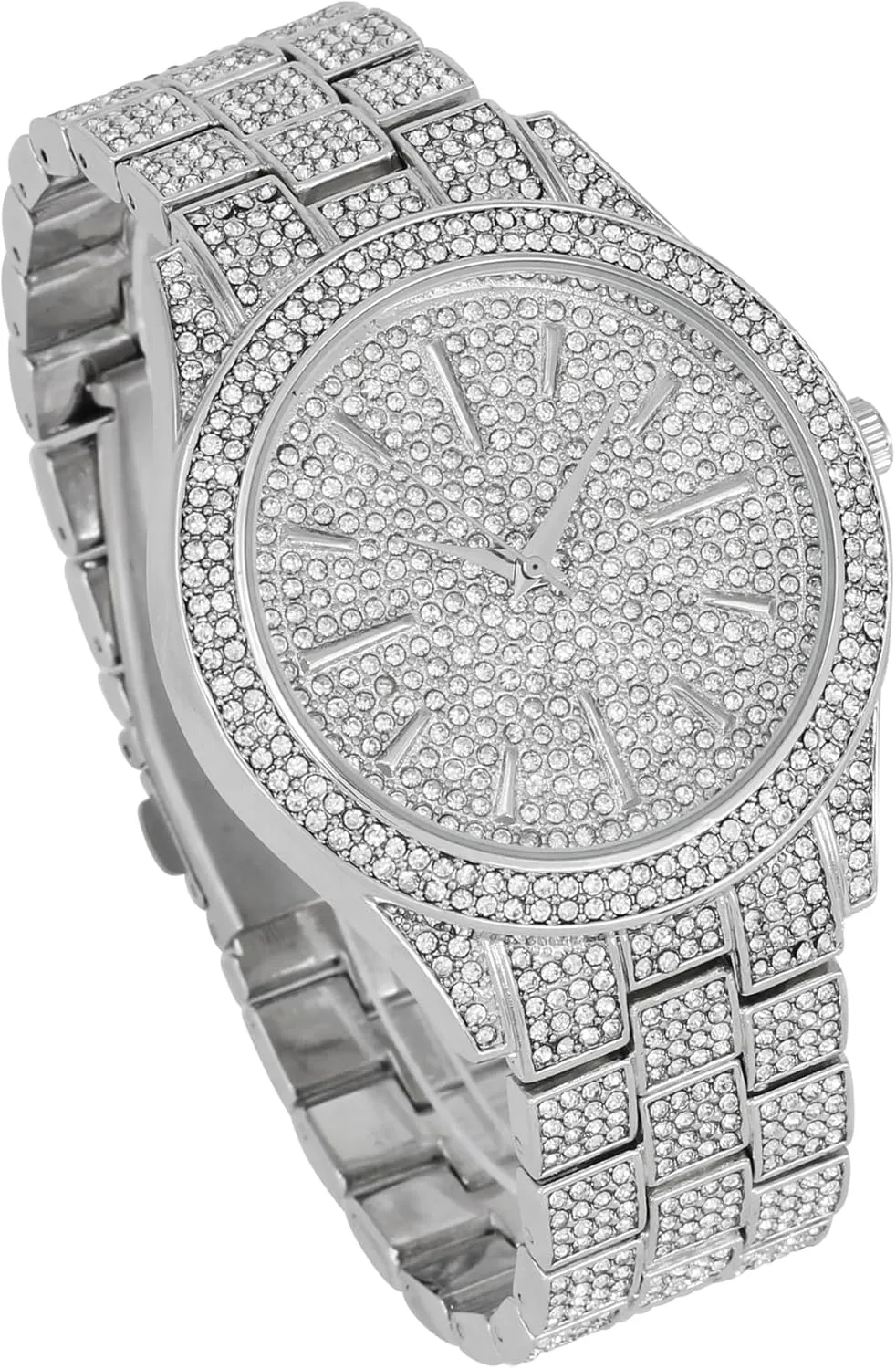 Designer - ST10226B Iced Mens Single Watch or Watch w/Matching Rolly or Cuban Hip Hop Bracelet - Your Choice! - lead distrust Big Rhinestones on Trim and Elegant Baguette Time Indicators on Dial - Master Bling 