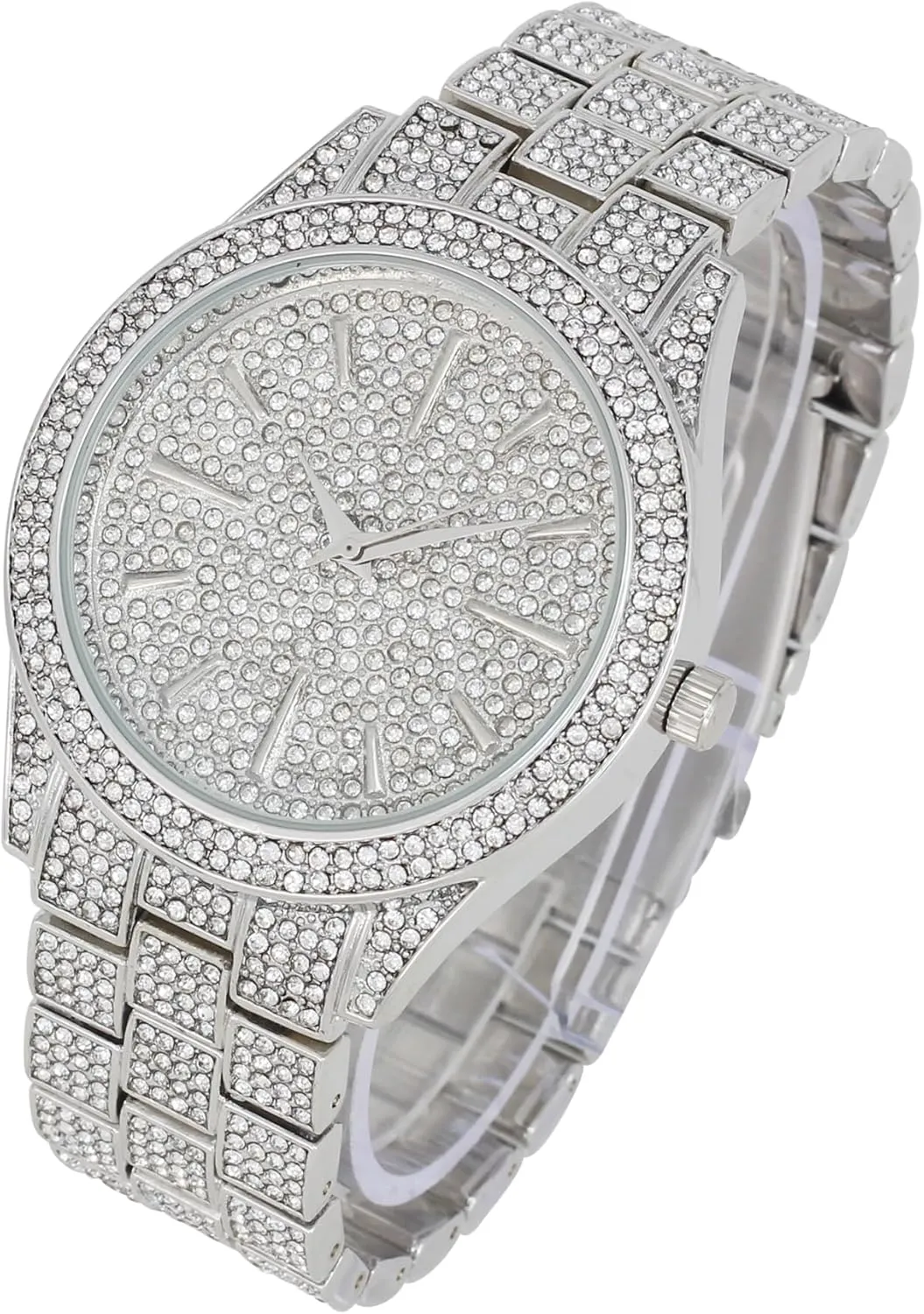 Designer - ST10226B Iced Mens Single Watch or Watch w/Matching Rolly or Cuban Hip Hop Bracelet - Your Choice! - lead distrust Big Rhinestones on Trim and Elegant Baguette Time Indicators on Dial - Master Bling 
