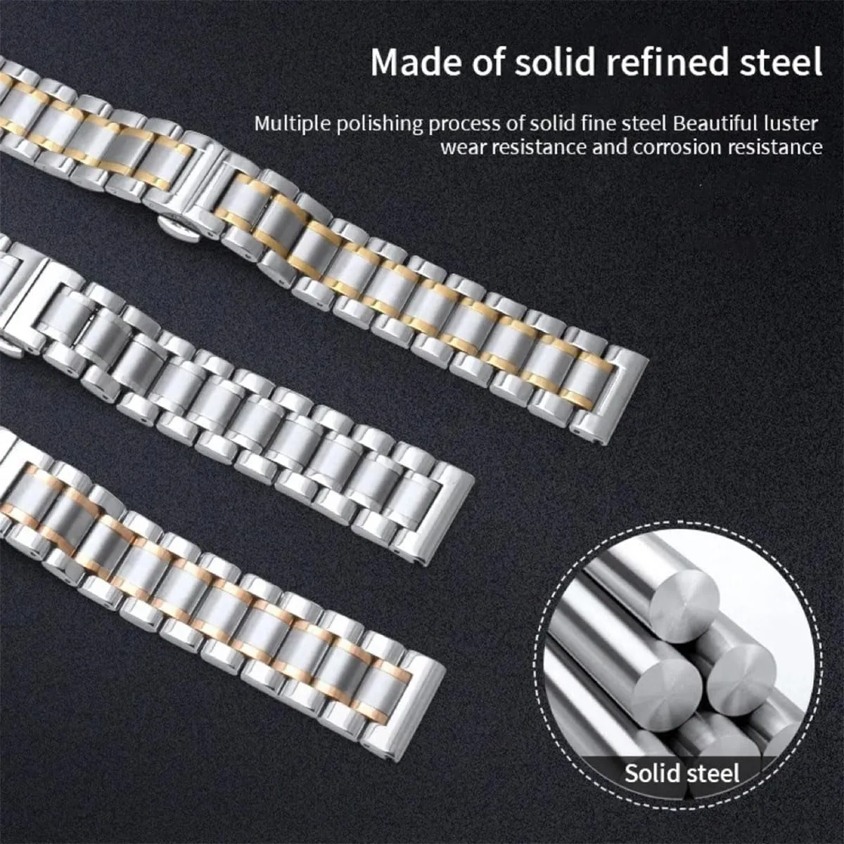 destructive upsurge sumptuous Two Tone) Metal Watch Universal Metal Replacement Stainless Steel Watch Straps with Straight & Curved End for Men Women,8 Sizes(14mm-24mm) 4 Colors(Gold,Sliver,Black,Gold-Silver 