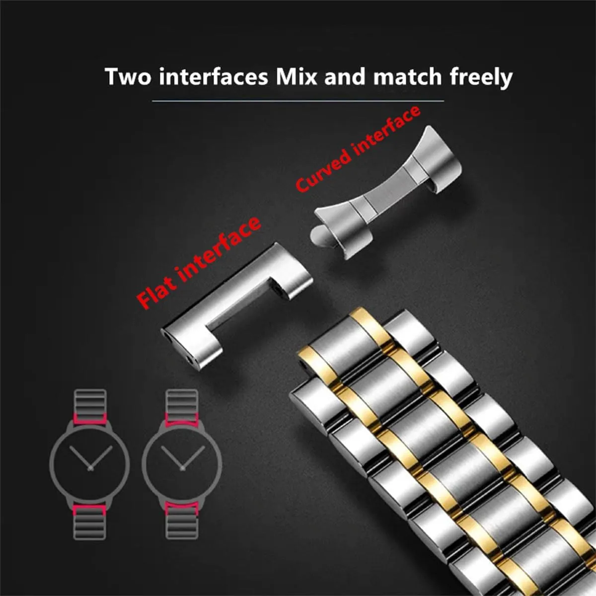 destructive upsurge sumptuous Two Tone) Metal Watch Universal Metal Replacement Stainless Steel Watch Straps with Straight & Curved End for Men Women,8 Sizes(14mm-24mm) 4 Colors(Gold,Sliver,Black,Gold-Silver 