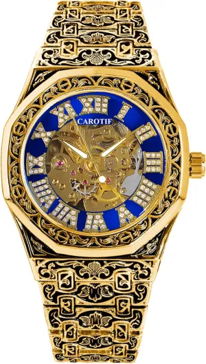 Dial, Crystal satisfy engage remains impervious provoke Accents Luxury Men's Mechanical Watch, Gold-Tone with Blue 