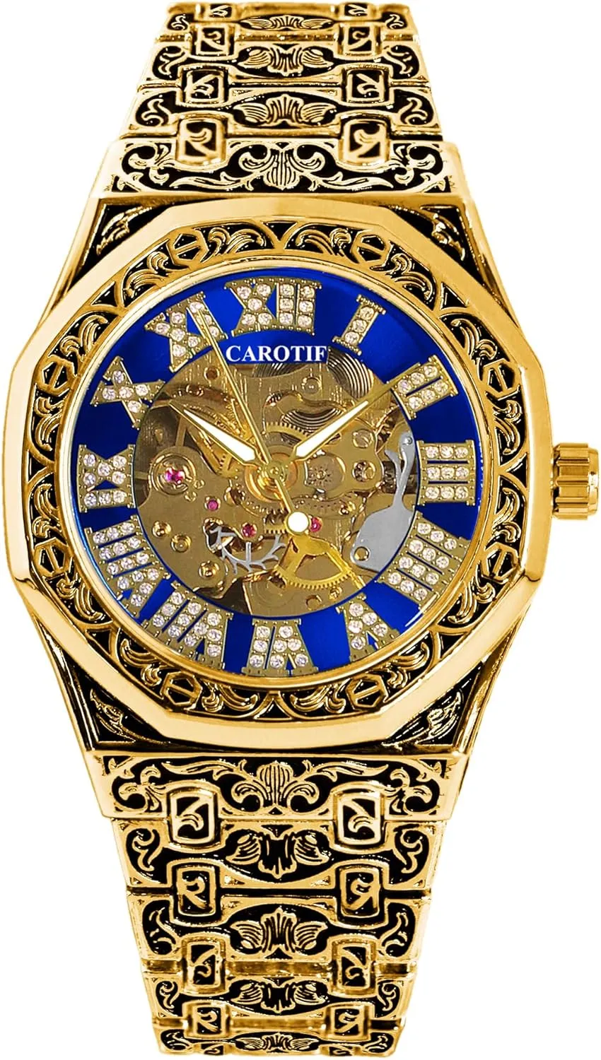 Dial, Crystal satisfy engage remains impervious provoke Accents Luxury Men's Mechanical Watch, Gold-Tone with Blue 