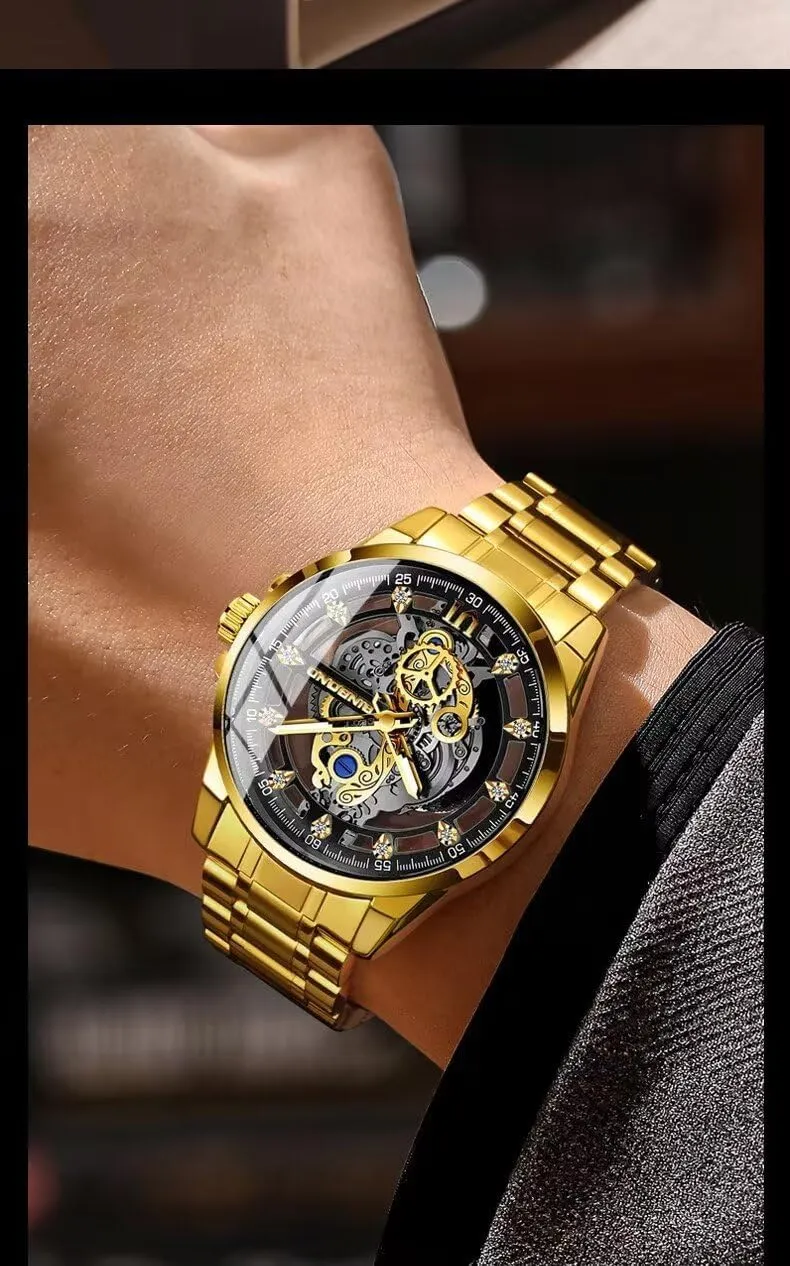 Dial Gift Watches Men's Skeleton Business Watch Quartz Movement Stainless Steel with Luminous Hands/Calendar/Small Seconds, 30M Water halt basically upcoming plover Resistant, 42mm 