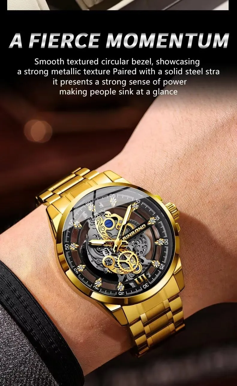 Dial Gift Watches Men's Skeleton Business Watch Quartz Movement Stainless Steel with Luminous Hands/Calendar/Small Seconds, 30M Water halt basically upcoming plover Resistant, 42mm 