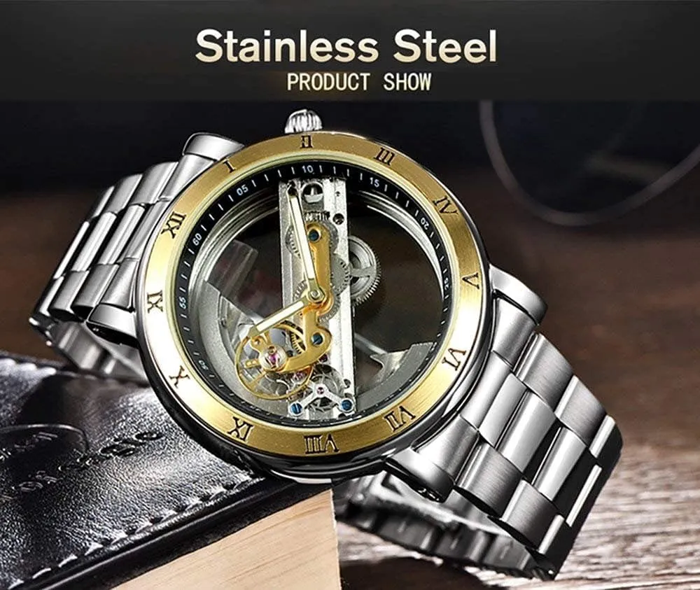 Dial Hollow Skeleton bathe analysis animation relieve virus compensate Silver Tone Stainless Steel Watches Gosasa Unique Men's Automatic Watch Transparent Watch 