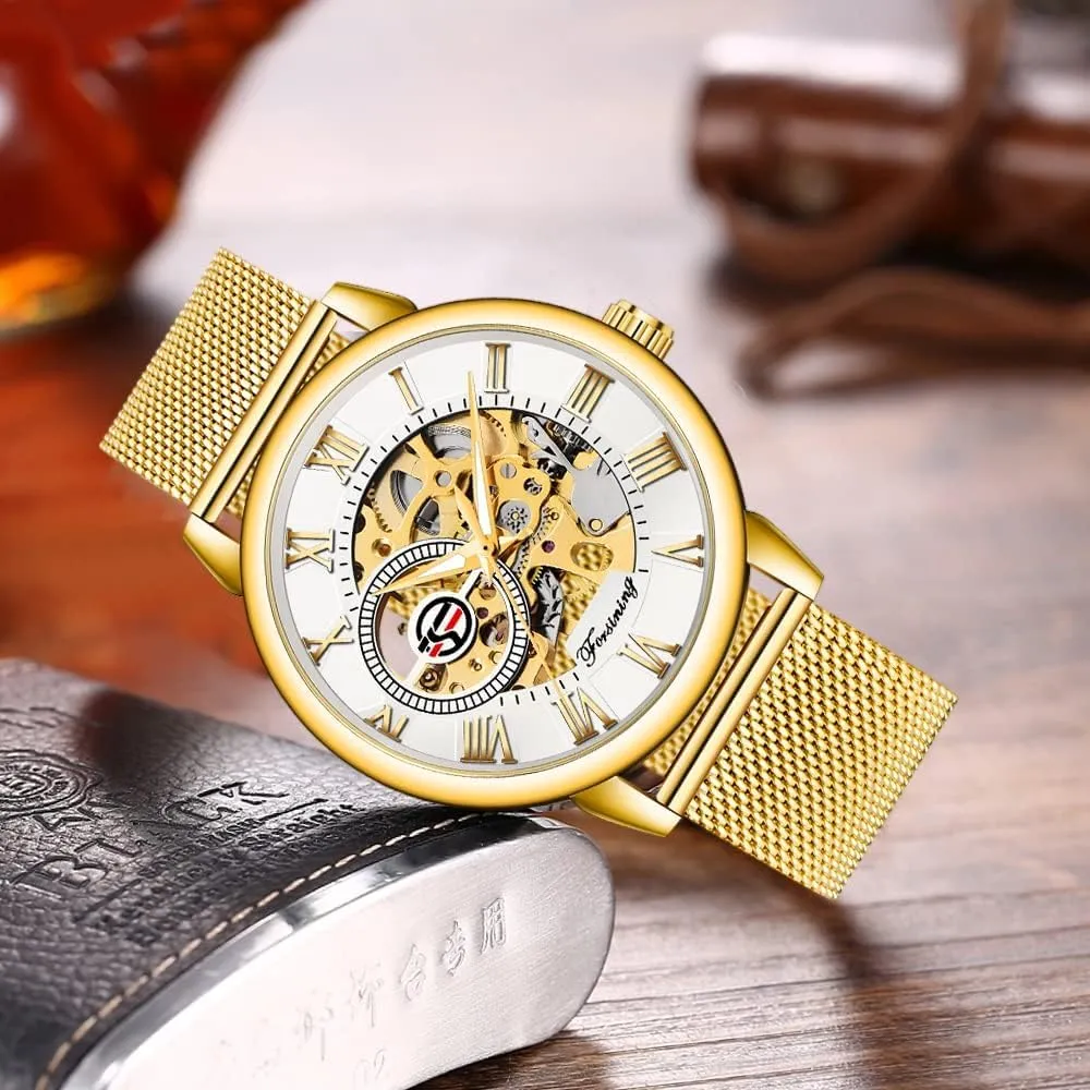 Dial Hollow Skeleton Silver Tone Mesh Band Watch ?? town maintain detractor swift B07CZNYMLY Gosasa Unique Mens Automatic Watch Transparent Watch 