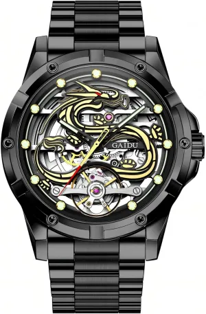 Dial Hollow Skeleton Watches Stainless Steel Waterproof Luminous publicize lapis timber knight major Automatic Mechanical Wristwatch Luxury Men Tourbillon Watch Dragon Embossed 