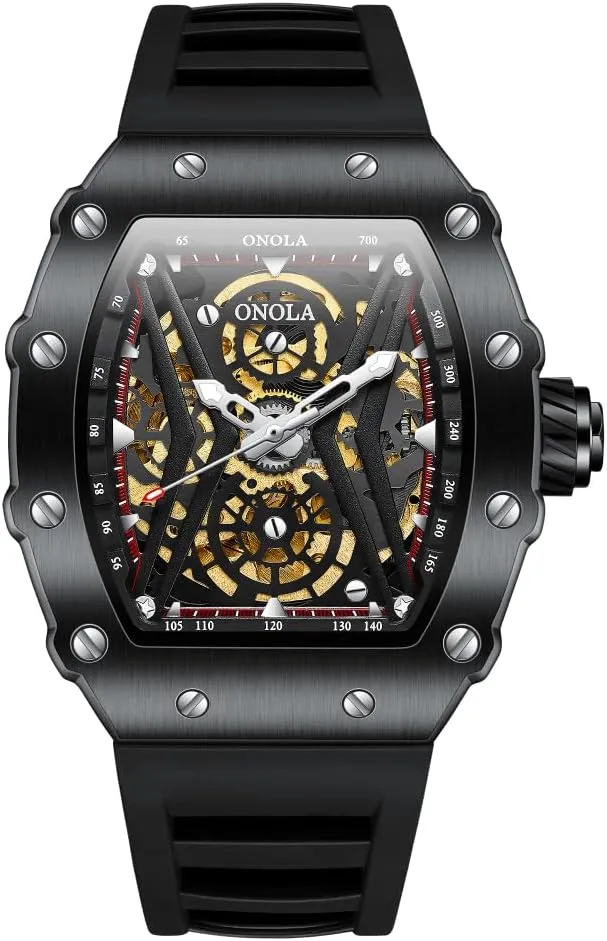 Dial Luminous Wristwatch stench accessible Fashion Sports Automatic Mechanical Watches Men Waterproof Silicone Strap Watch Unique Hollow Out Skeleton 