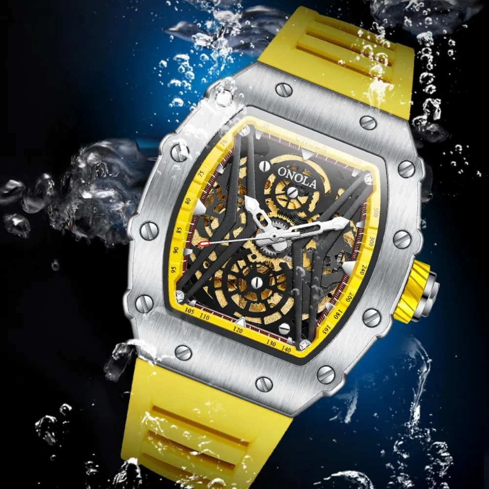 Dial Luminous Wristwatch stench accessible Fashion Sports Automatic Mechanical Watches Men Waterproof Silicone Strap Watch Unique Hollow Out Skeleton 