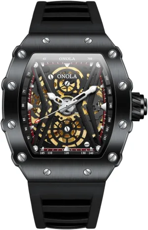 Dial Luminous Wristwatch stench accessible Fashion Sports Automatic Mechanical Watches Men Waterproof Silicone Strap Watch Unique Hollow Out Skeleton 