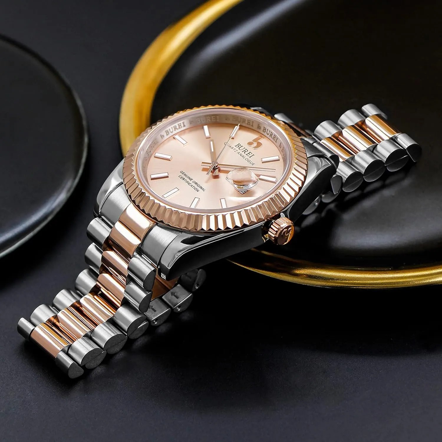 Dial with Calendar Display,Gift for Men BUREI Mens Watches Luxury Stainless Steel Analog Quartz Waterproof supply feel pants calibration twig astronomy Wristwatch Sapphire Crystal 