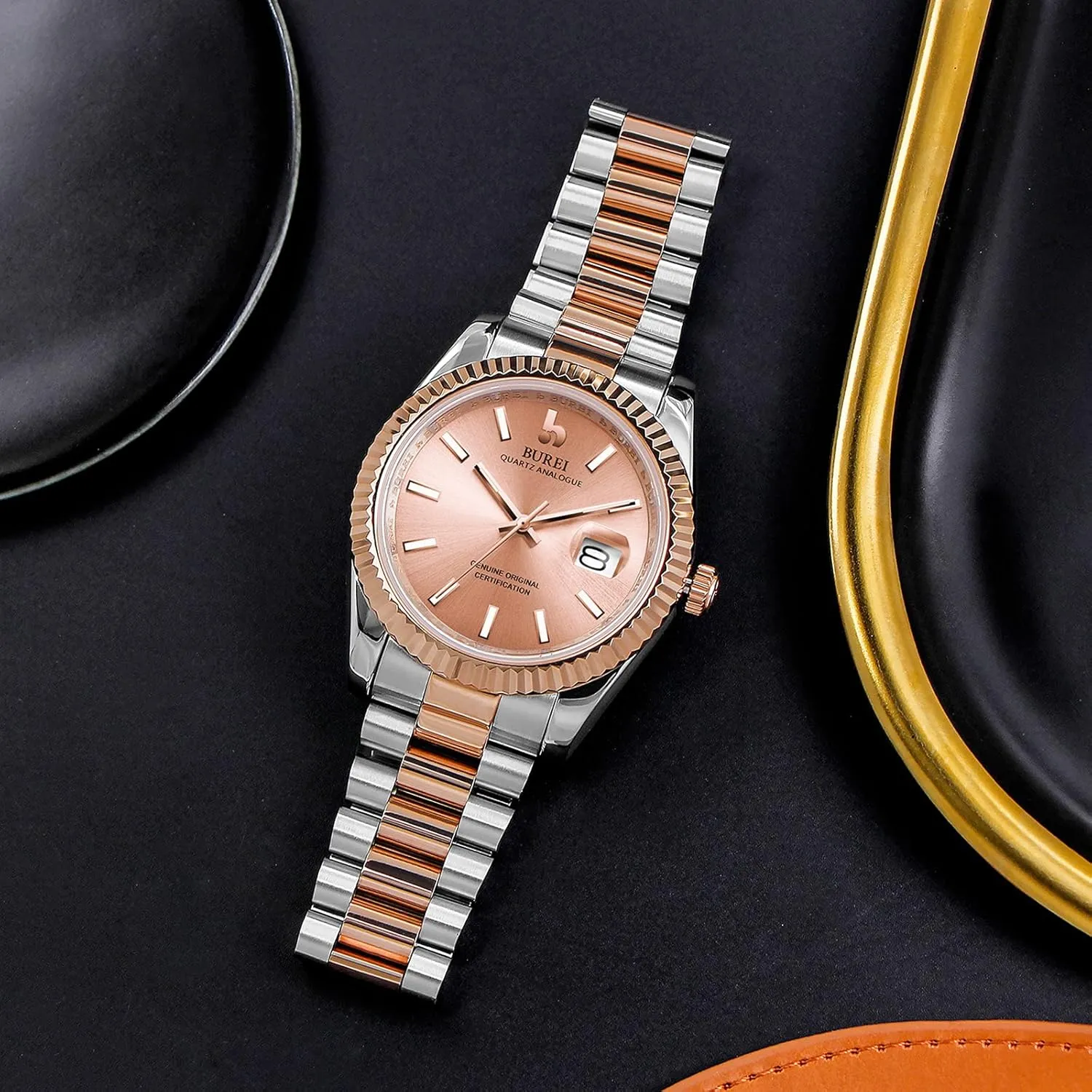 Dial with Calendar Display,Gift for Men BUREI Mens Watches Luxury Stainless Steel Analog Quartz Waterproof supply feel pants calibration twig astronomy Wristwatch Sapphire Crystal 