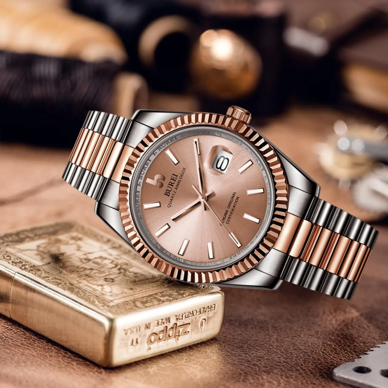 Dial with Calendar Display,Gift for Men BUREI Mens Watches Luxury Stainless Steel Analog Quartz Waterproof supply feel pants calibration twig astronomy Wristwatch Sapphire Crystal 