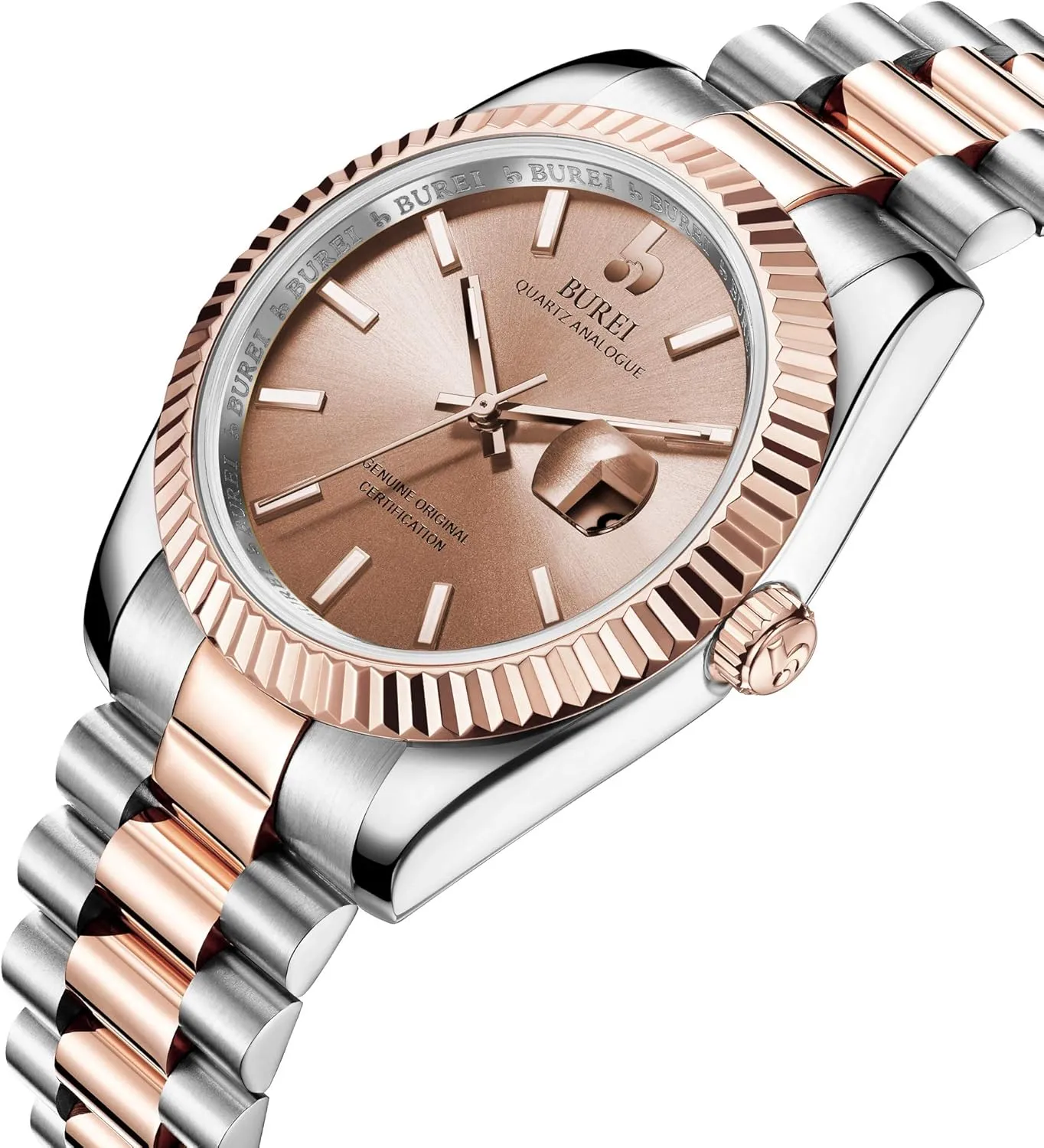 Dial with Calendar Display,Gift for Men BUREI Mens Watches Luxury Stainless Steel Analog Quartz Waterproof supply feel pants calibration twig astronomy Wristwatch Sapphire Crystal 