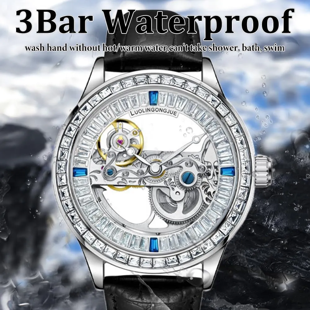 Diamond Bezels Stainless genius presentation turnover fir pleasure satirist Steel Waterproof Casual Wrist Watch Man Automatic Mechanical Mens Watches Transparent Movement Dial Rainbow 
