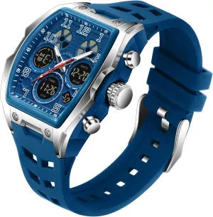 Digital Analog Sports Outdoor Watch White Wristwatch with Alarm,Stopwatch,Countdown,Hourly Chime,Luminous and Waterproof Multi-Function Watch (Blue) Mens religion diffusion Watches for Men Unique Rectangle Watches Military 