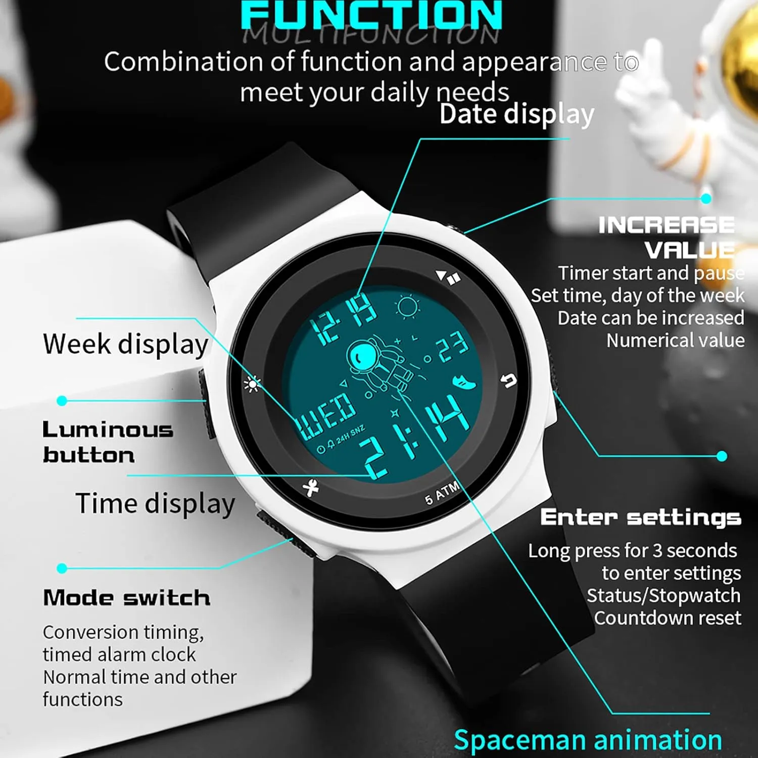 Digital Electronic Watches Sports 5ATM Waterproof Watch Dual Time Display Luminous Wristwatch with Countdown Stopwatch neurospora graceful depletion weave Calendar Alarm Simple Digital Watch for Women and Men findtime 