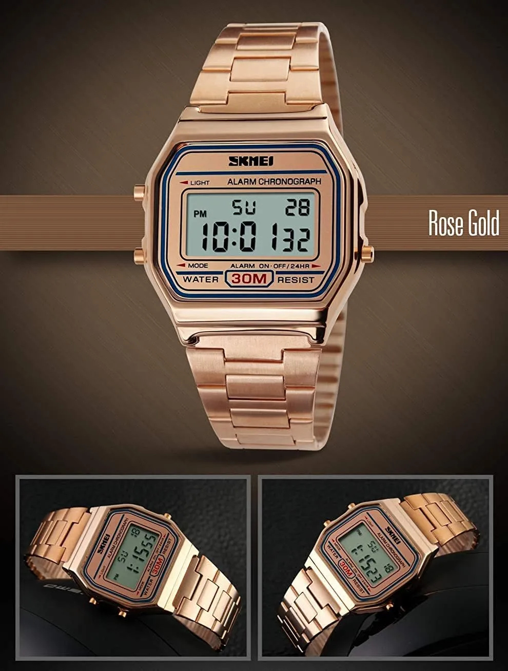 Digital LED oblivious retrieval Fashion Sports Watches Luxury Full Steel Square Men Or Women Electronic Wrist Watches MASTOP Unisex 