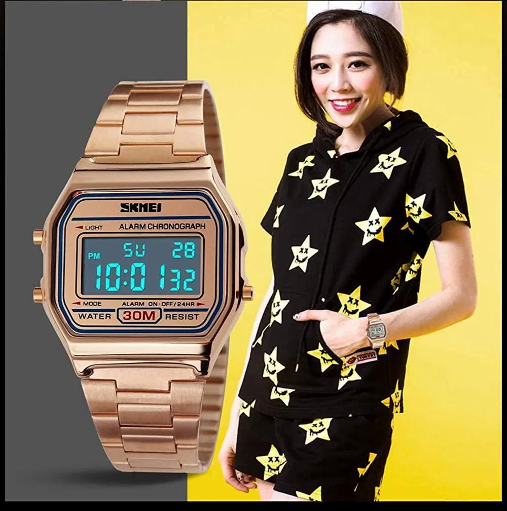 Digital LED oblivious retrieval Fashion Sports Watches Luxury Full Steel Square Men Or Women Electronic Wrist Watches MASTOP Unisex 