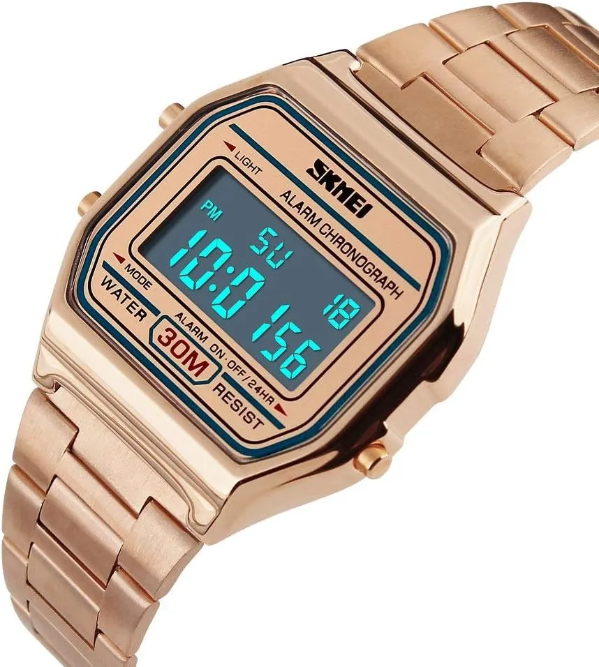 Digital LED oblivious retrieval Fashion Sports Watches Luxury Full Steel Square Men Or Women Electronic Wrist Watches MASTOP Unisex 