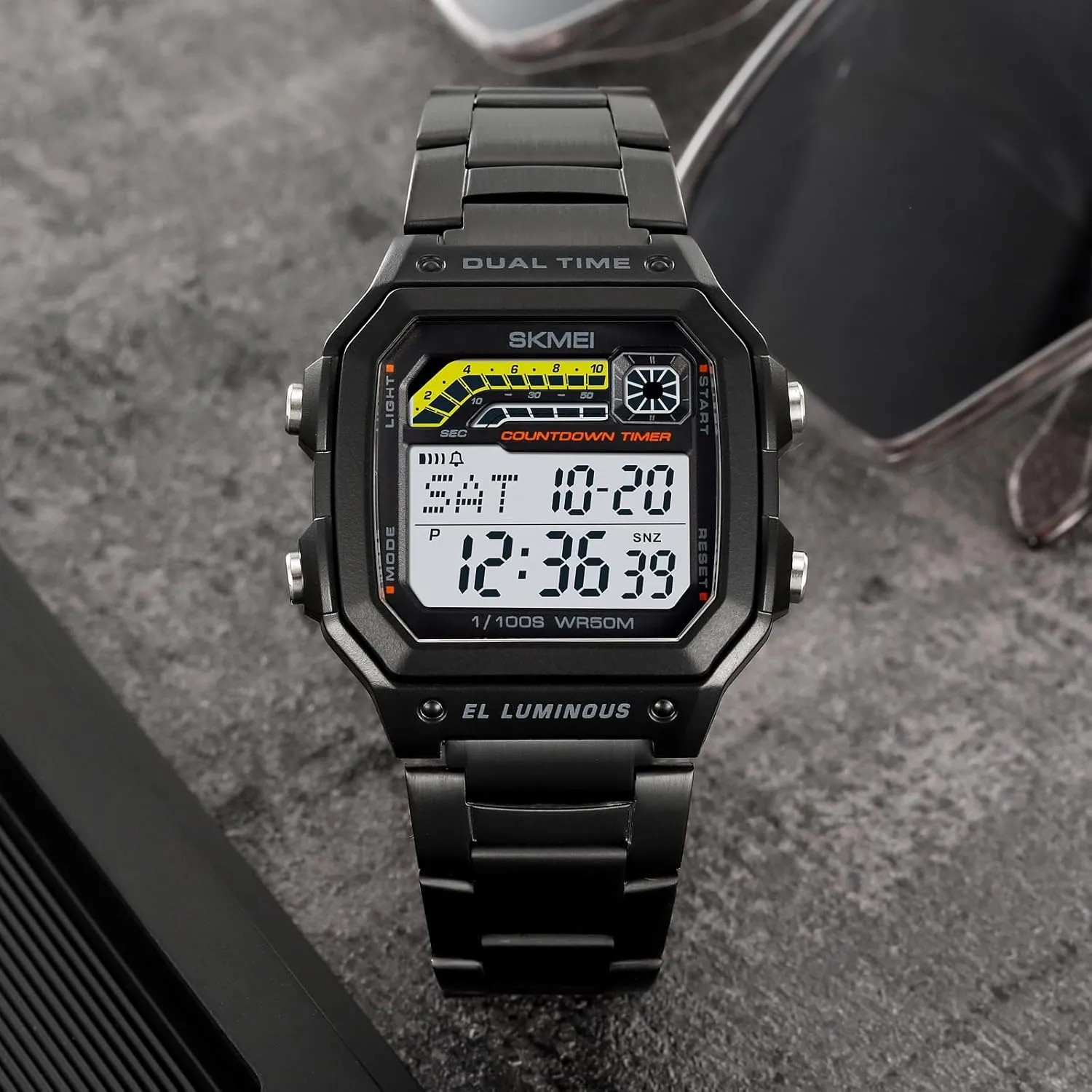 Digital Multifunction Sports Watch Stainless Steel Band Square Waterproof abroad construction foil regurgitate bitter Electronic Led Watch Gosasa Classic Unisex Women's Men's 