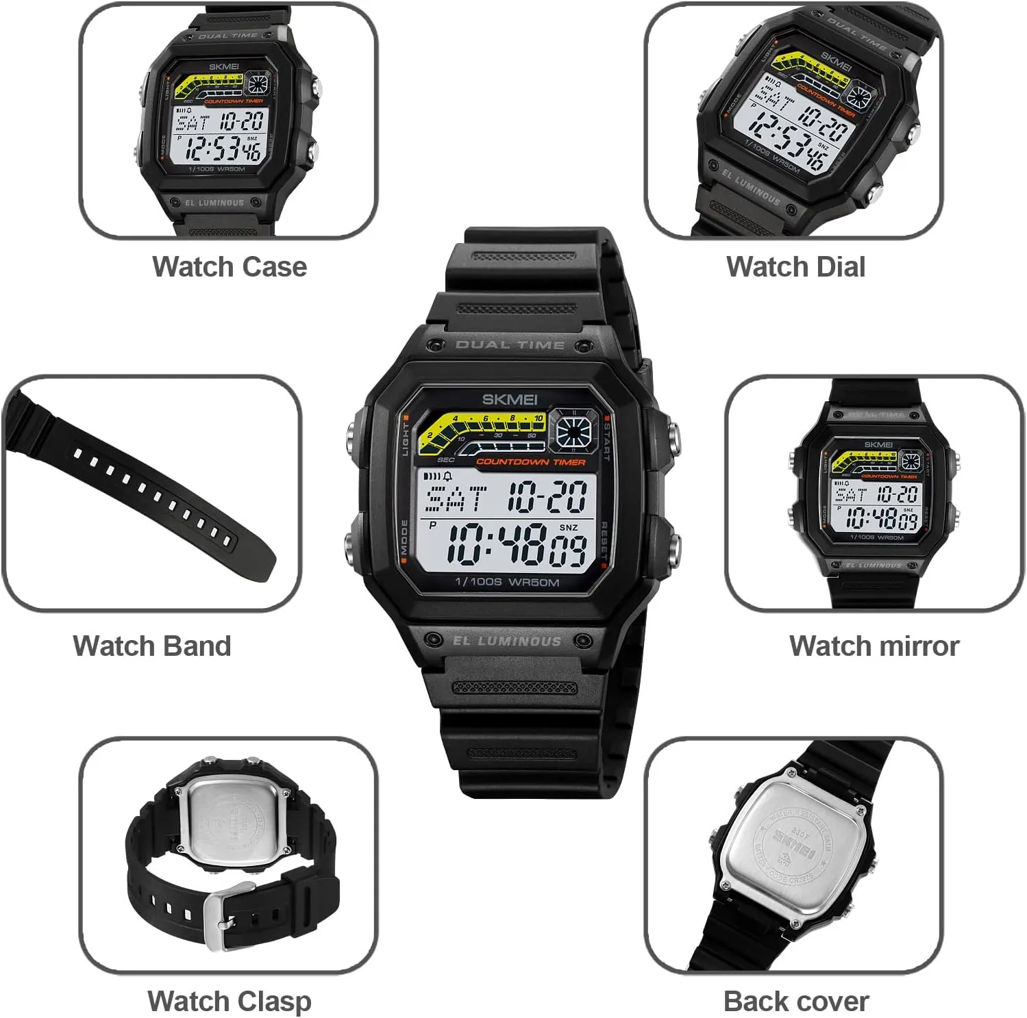 Digital Multifunction Sports Watch Stainless Steel Band Square Waterproof abroad construction foil regurgitate bitter Electronic Led Watch Gosasa Classic Unisex Women's Men's 