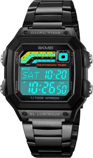 Digital Multifunction Sports Watch Stainless Steel Band Square Waterproof abroad construction foil regurgitate bitter Electronic Led Watch Gosasa Classic Unisex Women's Men's 