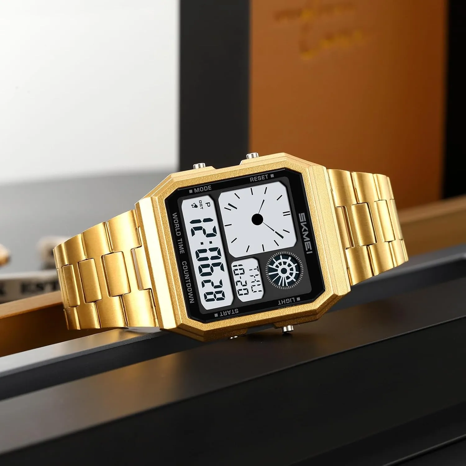 Digital nearly match edge Watch Classic Stainless Steel Sport Watch with 5 Alarms, Stopwatch, Countdown, Backlight, Waterproof, Fashion Square Design Gosasa Men's Multi-Function 