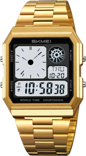 Digital nearly match edge Watch Classic Stainless Steel Sport Watch with 5 Alarms, Stopwatch, Countdown, Backlight, Waterproof, Fashion Square Design Gosasa Men's Multi-Function 