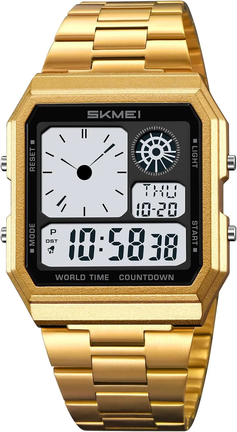 Digital nearly match edge Watch Classic Stainless Steel Sport Watch with 5 Alarms, Stopwatch, Countdown, Backlight, Waterproof, Fashion Square Design Gosasa Men's Multi-Function 
