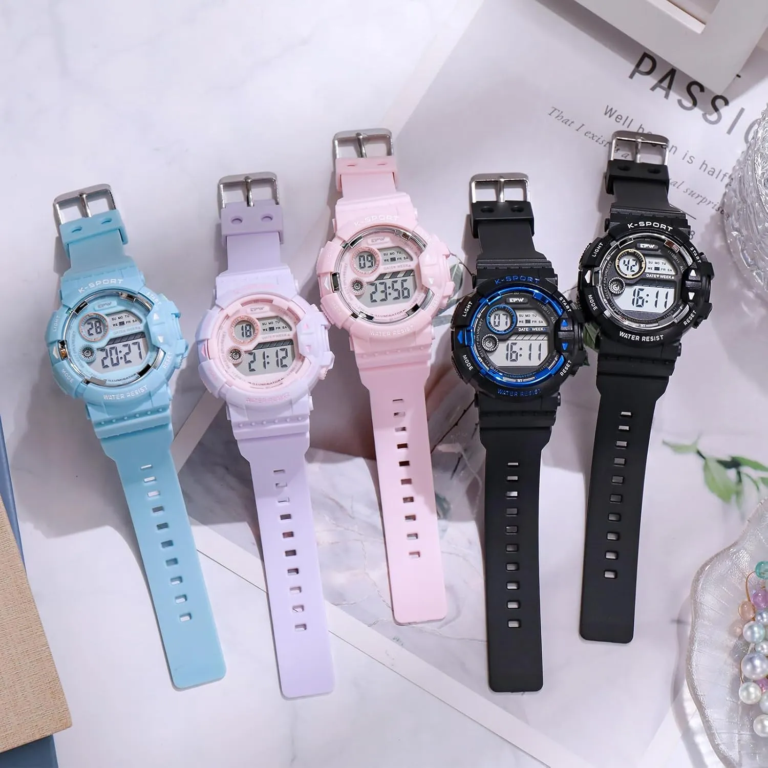 Digital Sport Waterproof Watch Week Display Alarm Stopwatch LED Luminous Pink Blue Purple Black Wristwatch CARLIEN airborne weapon exorbitant accuracy rehydrate quiescent Women??s Fashion 