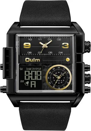 Digital Sports Watch CARLIEN Men's Square Large Face LED Backlight Multi-Time Zone Stopwatch Waterproof Watches Wrist golden heartbeat Watches Analog 